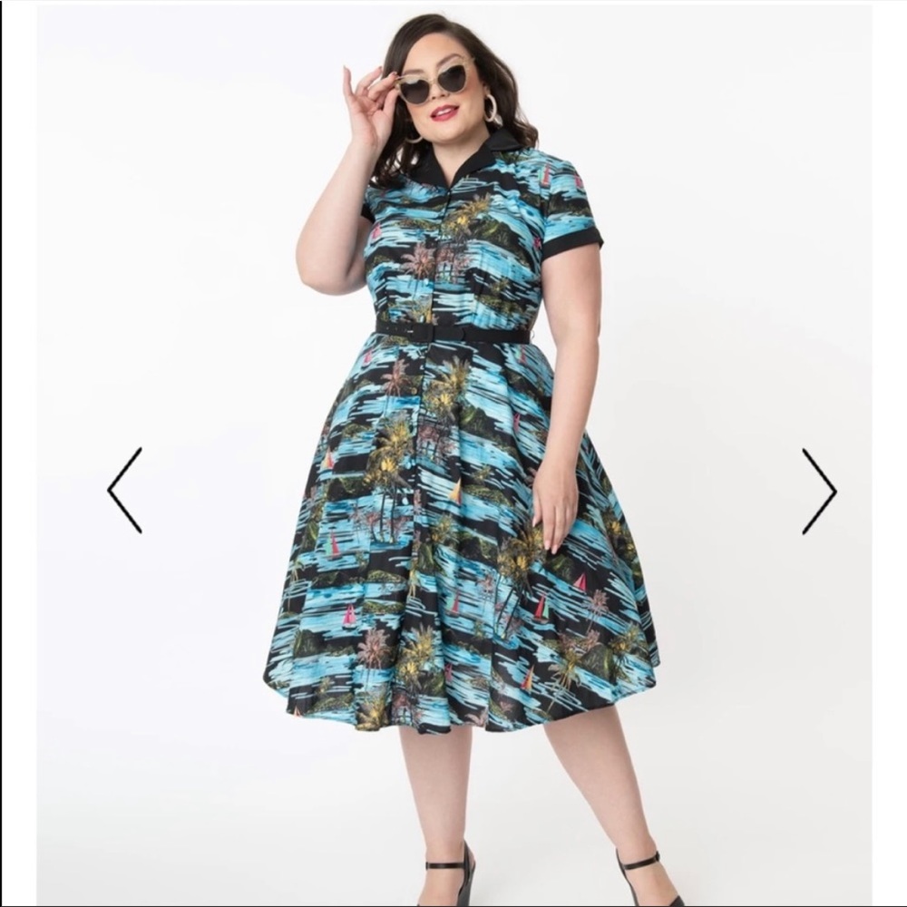 Unique Vintage black palm dress